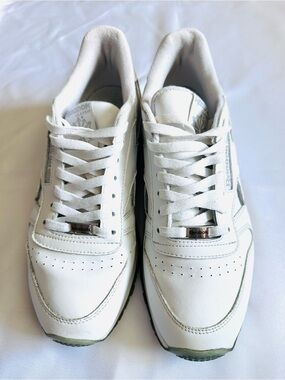 Reebok White Low-Top Leather Sneakers with Silver Accents